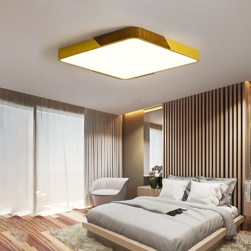 Plafonnier LED moderne à encastrer avec métal doré, finition bois et diffuseur en acrylique - 16"/19,5"/25,5" W - Chaud/Blanc/Neutre - Éclairage de chambre idéal