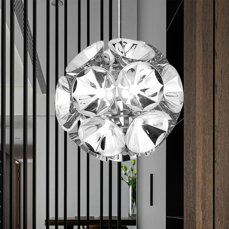 Modern Ball Pendant Light in Chrome/Gold with LED, White/Warm, 7"/11" Dia
