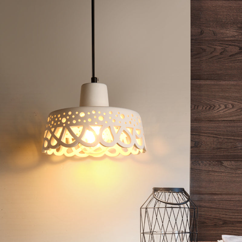 Nordic Style Etched Pendant Lighting: Concrete 1-Light Grey/White/Yellow with Geometric/Bell/Flared Shade