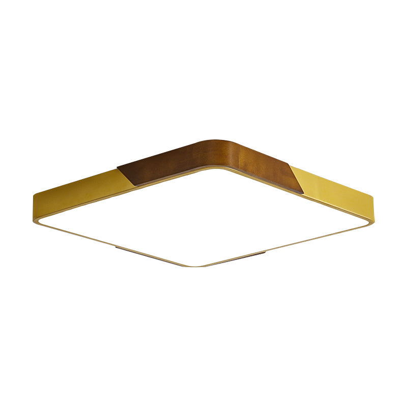 Plafonnier LED moderne à encastrer avec métal doré, finition bois et diffuseur en acrylique - 16"/19,5"/25,5" W - Chaud/Blanc/Neutre - Éclairage de chambre idéal