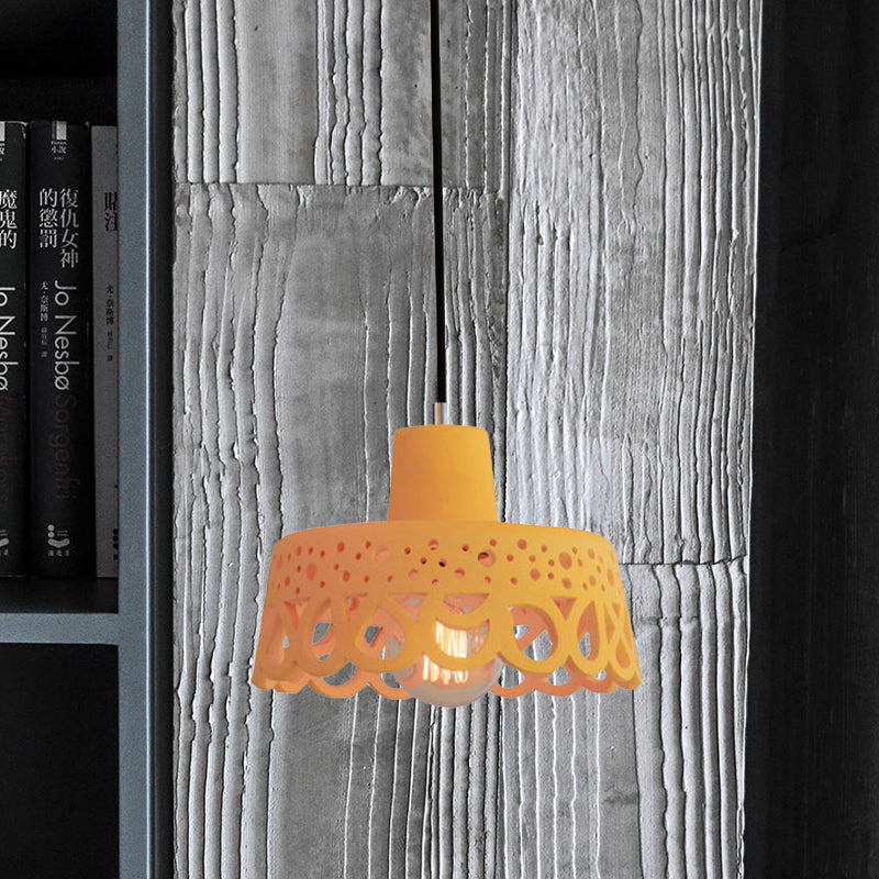 Nordic Style Etched Pendant Lighting: Concrete 1-Light Grey/White/Yellow with Geometric/Bell/Flared Shade