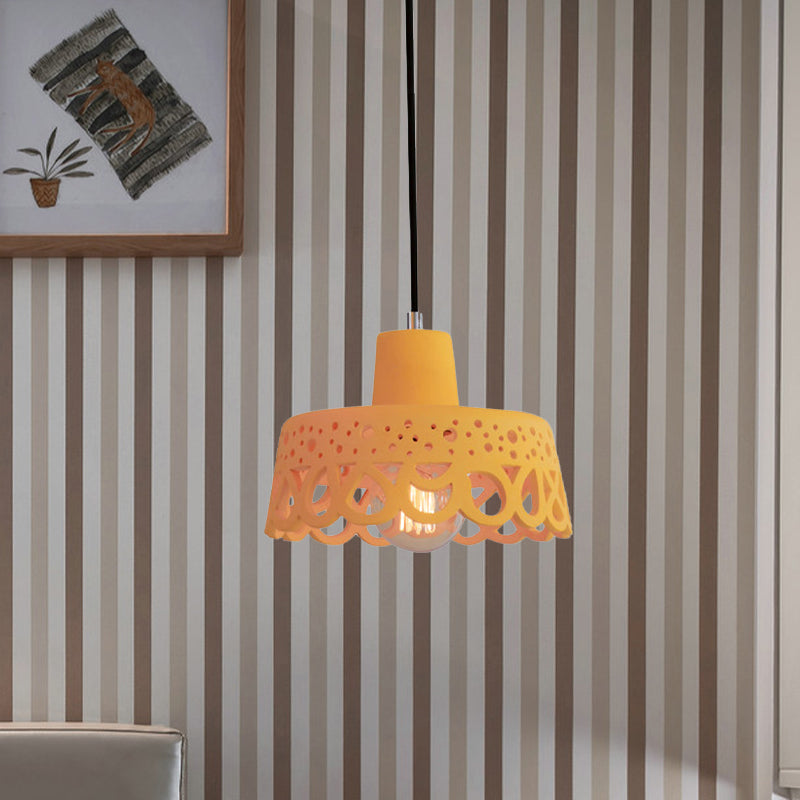 Nordic Style Etched Pendant Lighting: Concrete 1-Light Grey/White/Yellow with Geometric/Bell/Flared Shade