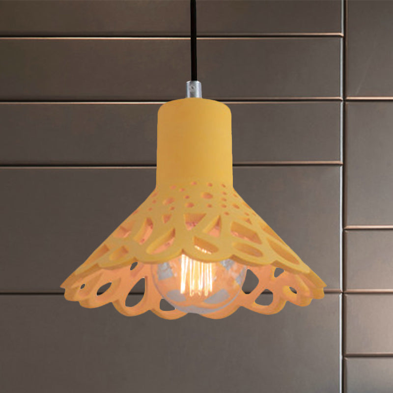 Nordic Style Etched Pendant Lighting: Concrete 1-Light Grey/White/Yellow with Geometric/Bell/Flared Shade