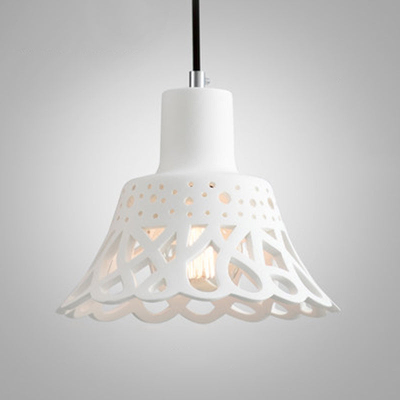 Nordic Style Etched Pendant Lighting: Concrete 1-Light Grey/White/Yellow with Geometric/Bell/Flared Shade