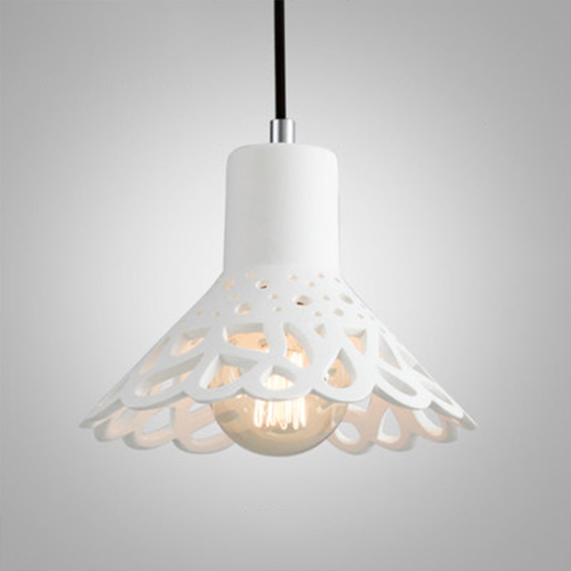 Nordic Style Etched Pendant Lighting: Concrete 1-Light Grey/White/Yellow with Geometric/Bell/Flared Shade