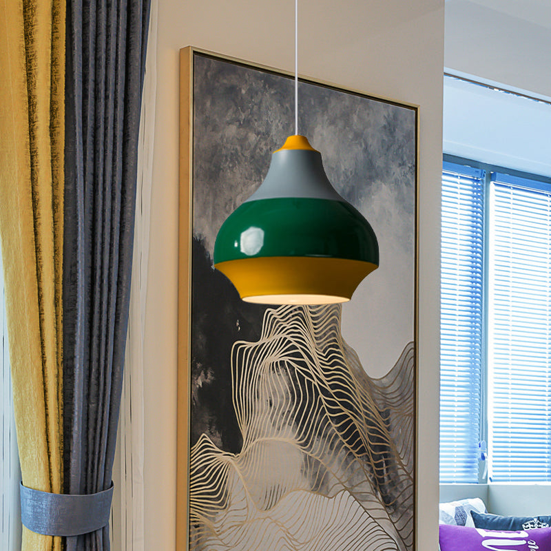 Modern Metal Pendant Light For Bedroom - Urn Hanging Design In Grey/White/Green