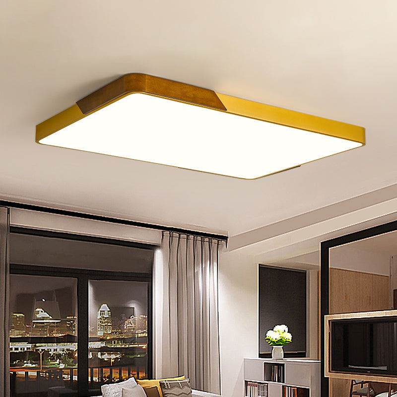 Plafonnier LED moderne à encastrer avec métal doré, finition bois et diffuseur en acrylique - 16"/19,5"/25,5" W - Chaud/Blanc/Neutre - Éclairage de chambre idéal