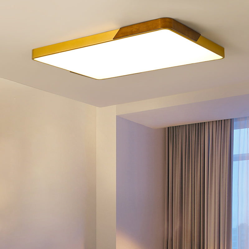 Plafonnier LED moderne à encastrer avec métal doré, finition bois et diffuseur en acrylique - 16"/19,5"/25,5" W - Chaud/Blanc/Neutre - Éclairage de chambre idéal