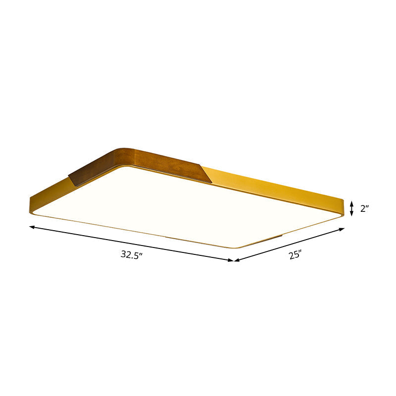 Plafonnier LED moderne à encastrer avec métal doré, finition bois et diffuseur en acrylique - 16"/19,5"/25,5" W - Chaud/Blanc/Neutre - Éclairage de chambre idéal