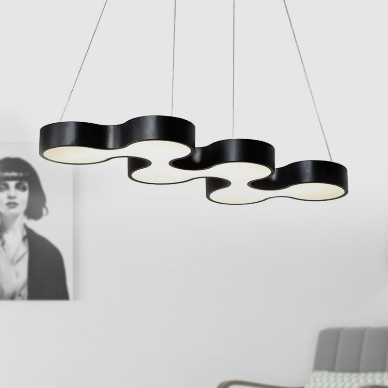Contemporary LED Dining Room Pendant Light with Metal Curve Shade - White/Black Hanging Ceiling Lamp in White/Warm Light