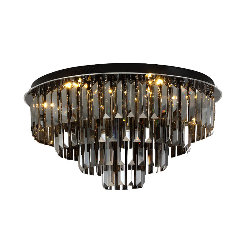 Contemporary Crystal LED Ceiling Mount Light - Smoke Gray Layered Design for Dining Room