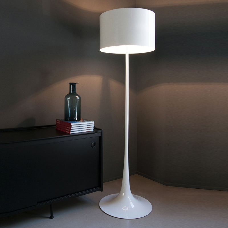 Modern Black/White Drum Shade Floor Lamp - 1-Light Aluminum Light 12/16 Width Ideal For Living Room