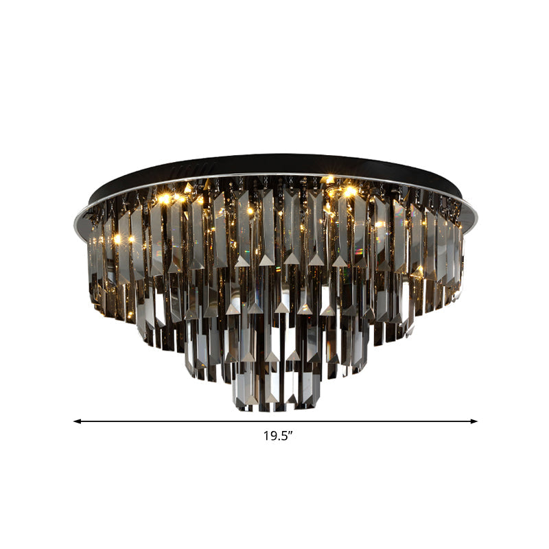 Contemporary Crystal LED Ceiling Mount Light - Smoke Gray Layered Design for Dining Room