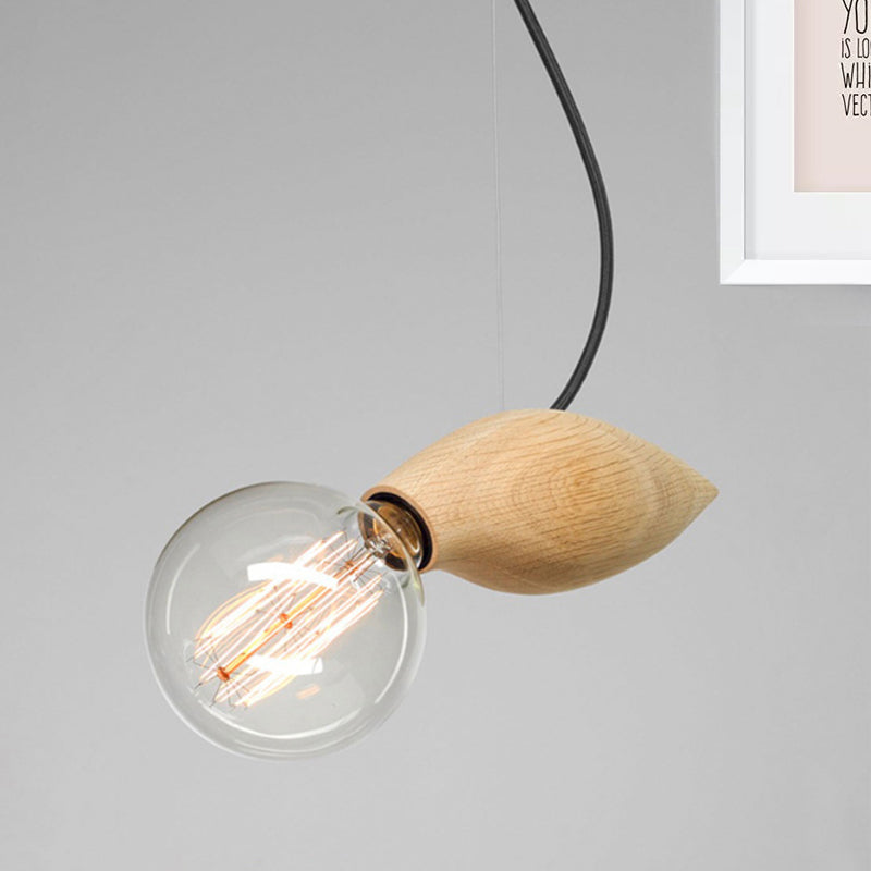 Contemporary Wooden Pendant Light Fixture - Open Bulb Restaurant Hanging Light