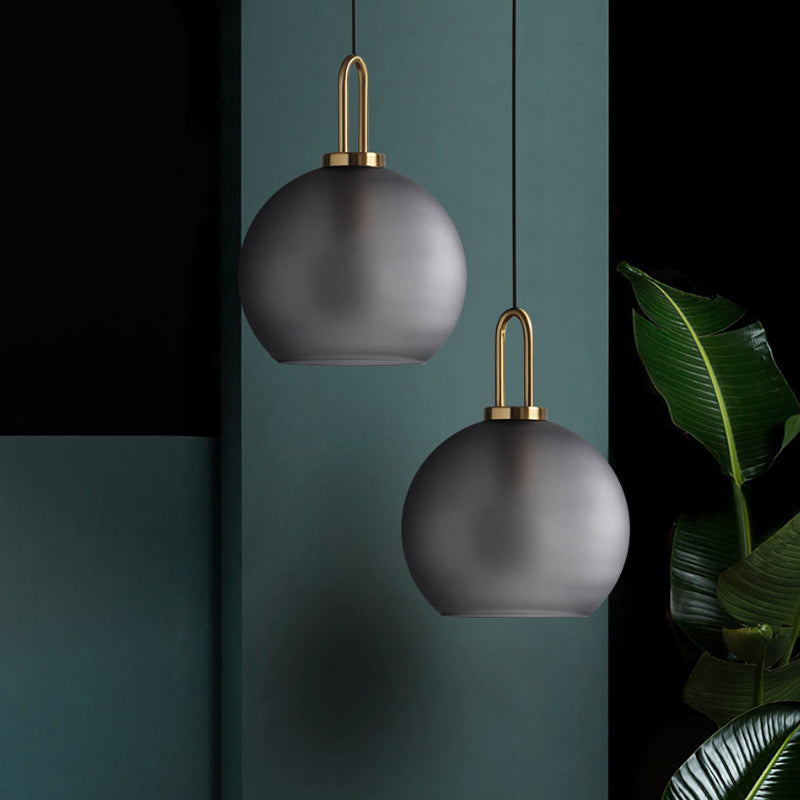 Modern Brass Living Room Pendant Lamp - Globe Clear/Smoky Glass Shade 1 Light 8/10/12 Wide Smoke