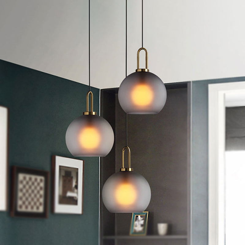Modern Brass Pendant Lamp with Clear/Smoky Glass Shade - 1 Light, 8"/10"/12" Wide