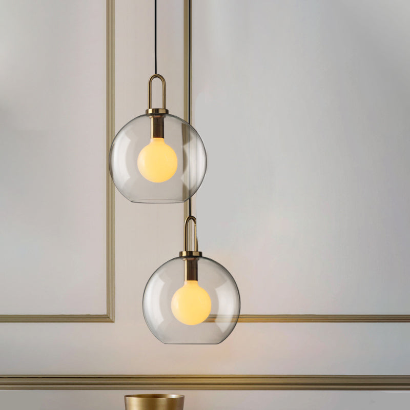 Modern Brass Pendant Lamp with Clear/Smoky Glass Shade - 1 Light, 8"/10"/12" Wide