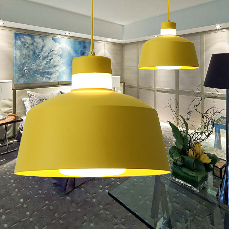 Modern Metal Tapered Pendant Light - 1-Light Pink/Grey/Yellow Hanging Ceiling Light for Living Room