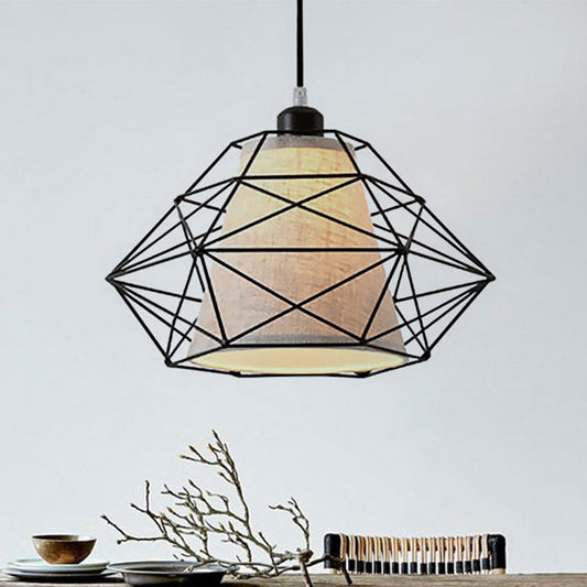 Modern Black/Gold Diamond Ceiling Lamp: 1-Light Wire Caged Hanging Light for Dining Room
