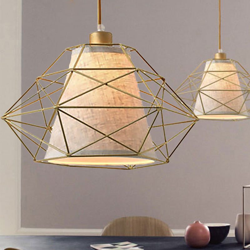 Modern Black/Gold Diamond Ceiling Lamp: 1-Light Wire Caged Hanging Light for Dining Room