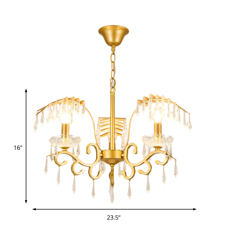 Vintage Style Branch Chandelier with Metal & Crystal Lights, Leaf Design in Gold