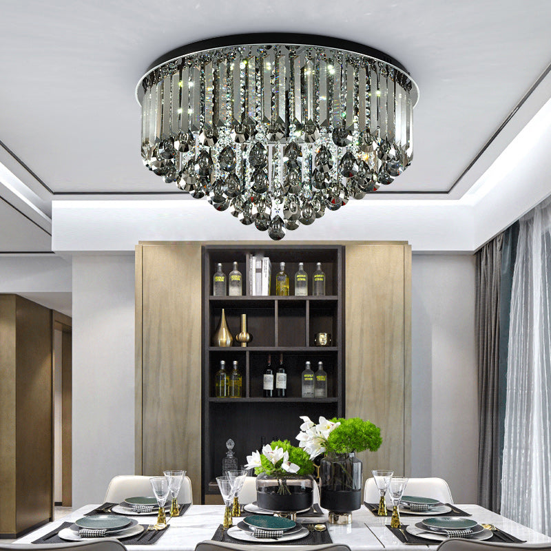 Contemporary Crystal LED Ceiling Lamp - 19.5"/23.5" Multi-Tier Flush Mount in Smoke Grey for Bedroom