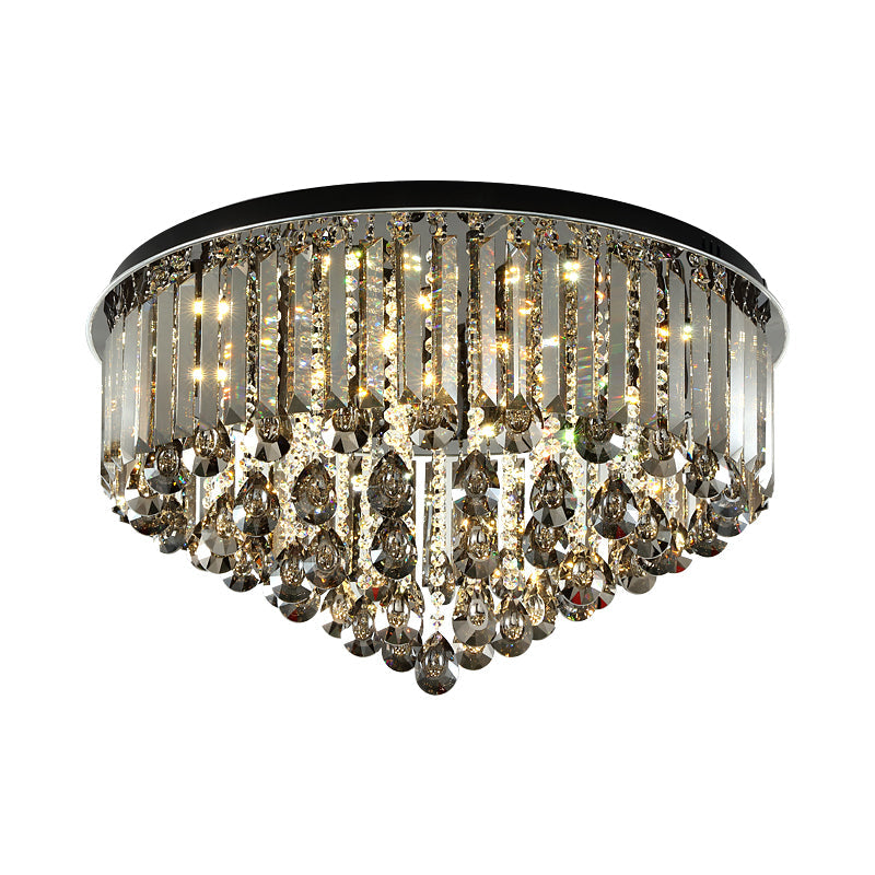 Contemporary Crystal LED Ceiling Lamp - 19.5"/23.5" Multi-Tier Flush Mount in Smoke Grey for Bedroom