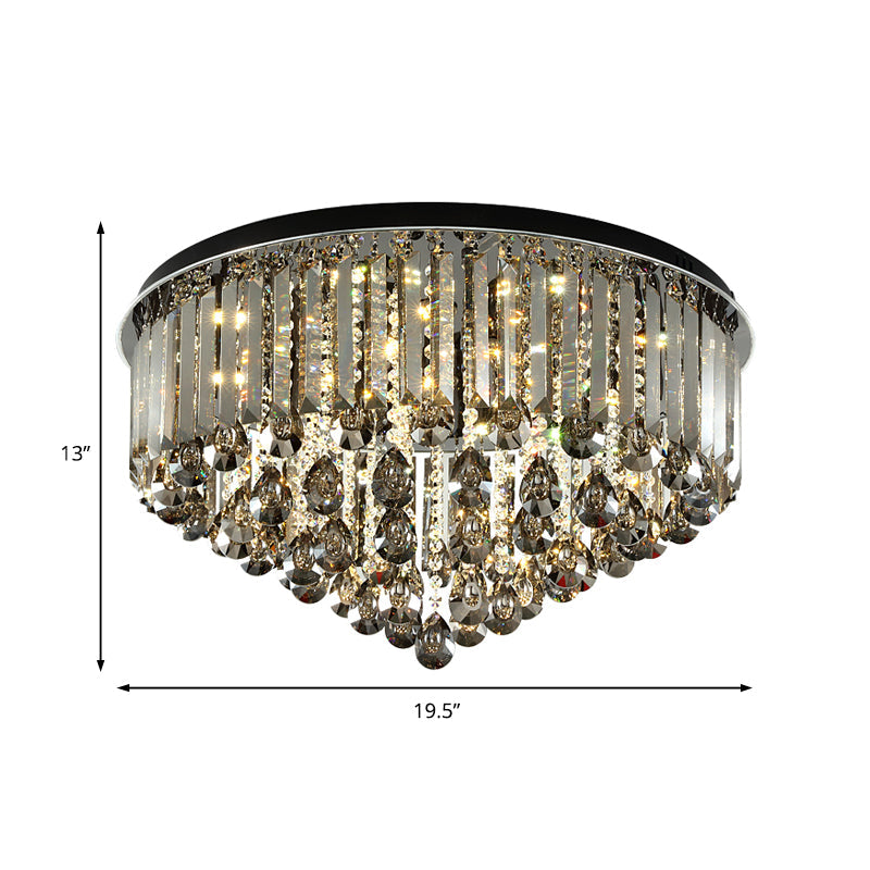 Contemporary Crystal LED Ceiling Lamp - 19.5"/23.5" Multi-Tier Flush Mount in Smoke Grey for Bedroom