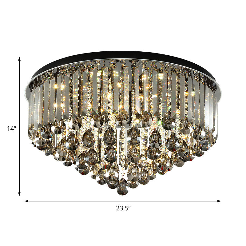 Contemporary Crystal LED Ceiling Lamp - 19.5"/23.5" Multi-Tier Flush Mount in Smoke Grey for Bedroom