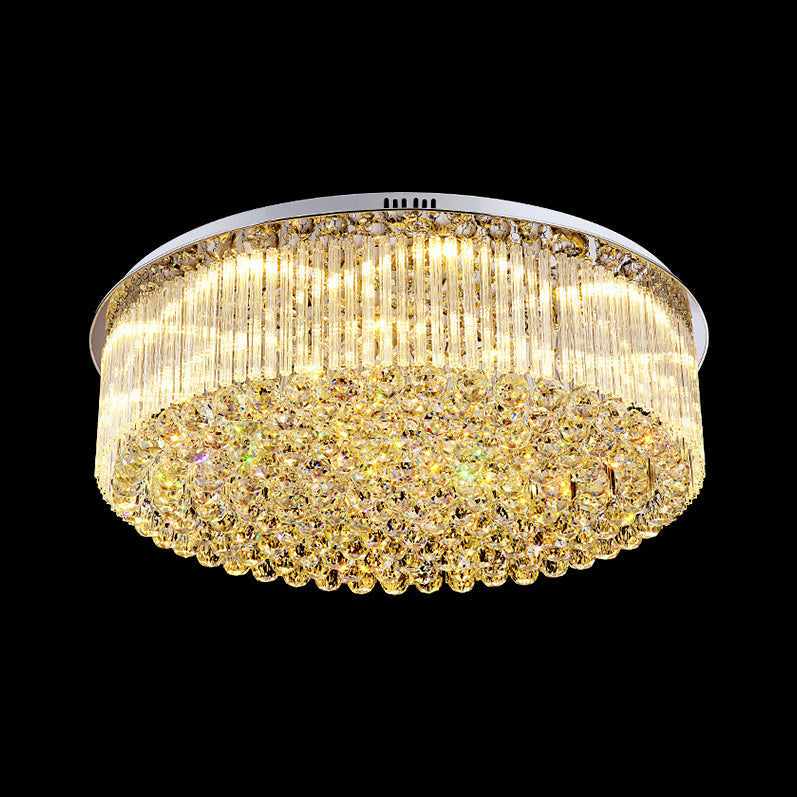 Contemporary Clear Crystal Drum Flush Mount LED Ceiling Light - 19.5"/23.5" Wide, Ideal for Living Room