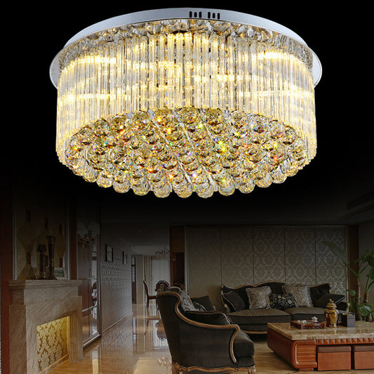 Contemporary Clear Crystal Drum Flush Mount LED Ceiling Light - 19.5"/23.5" Wide, Ideal for Living Room