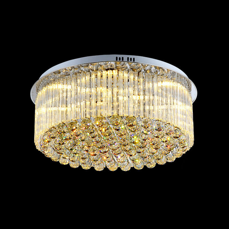 Contemporary Clear Crystal Drum Flush Mount LED Ceiling Light - 19.5"/23.5" Wide, Ideal for Living Room