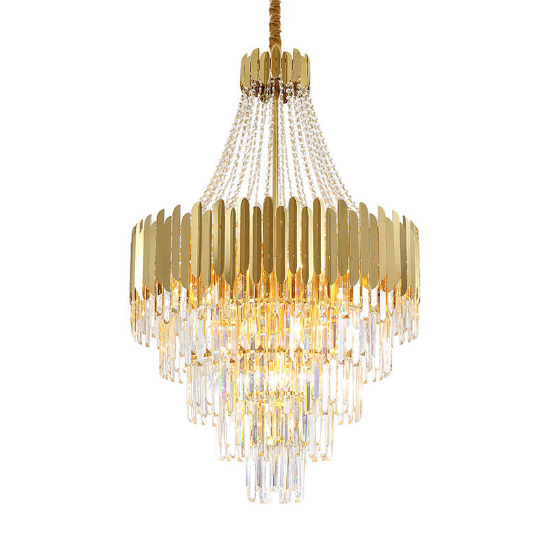 Lustre suspendu doré : suspension de style vintage avec accent en cristal K9 pour escalier