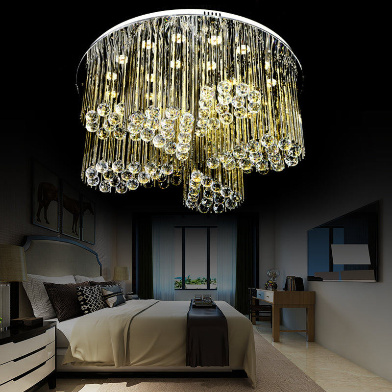 Contemporary LED Flush Ceiling Light with Clear Crystal and Flower Design - Bedroom Circle Lamp in Chrome