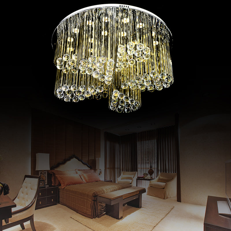Contemporary LED Flush Ceiling Light with Clear Crystal and Flower Design - Bedroom Circle Lamp in Chrome