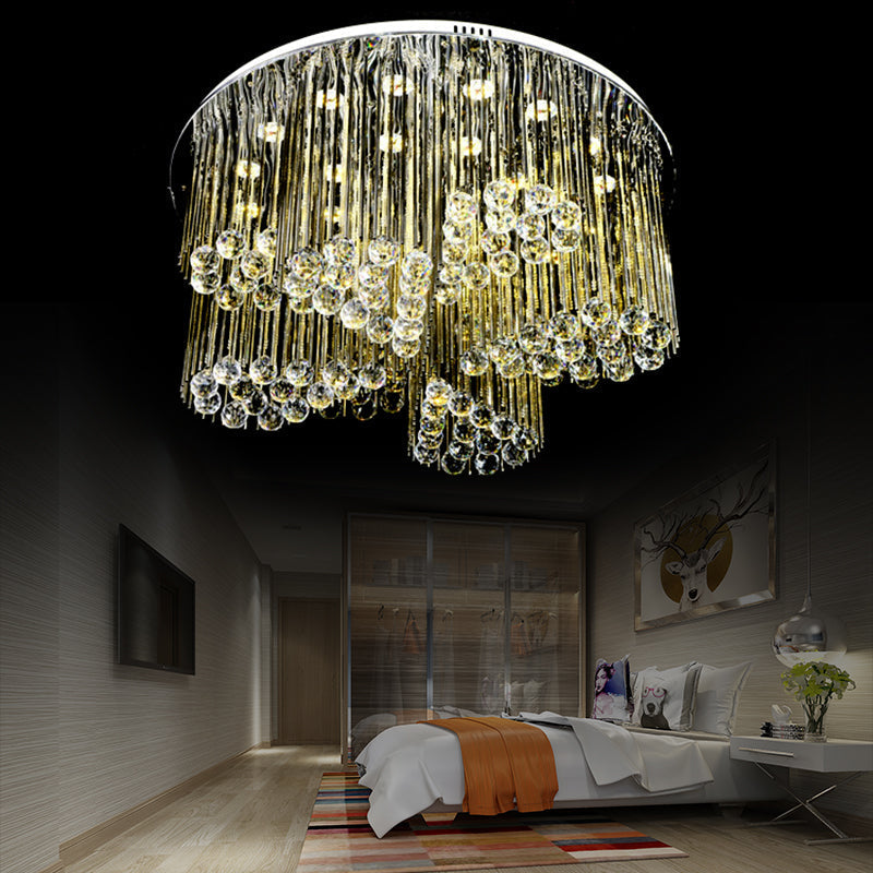 Contemporary LED Flush Ceiling Light with Clear Crystal and Flower Design - Bedroom Circle Lamp in Chrome