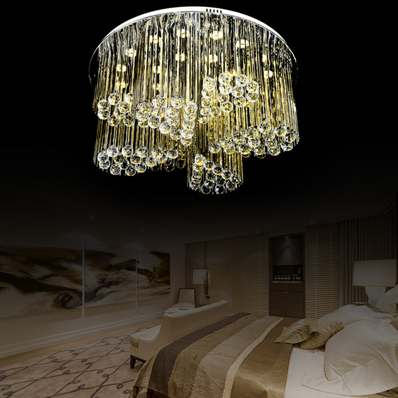 Contemporary LED Flush Ceiling Light with Clear Crystal and Flower Design - Bedroom Circle Lamp in Chrome