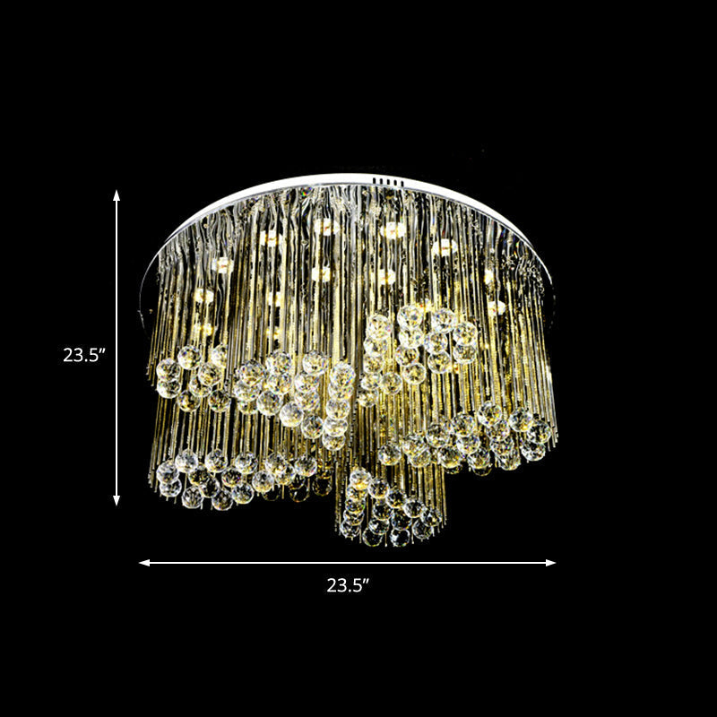 Contemporary LED Flush Ceiling Light with Clear Crystal and Flower Design - Bedroom Circle Lamp in Chrome