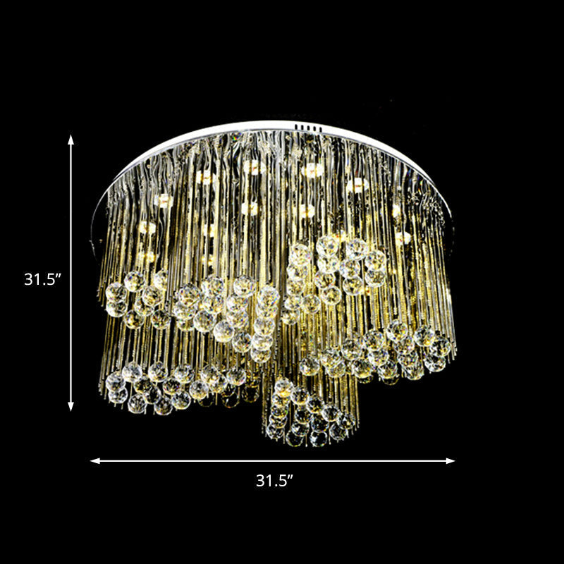 Contemporary LED Flush Ceiling Light with Clear Crystal and Flower Design - Bedroom Circle Lamp in Chrome