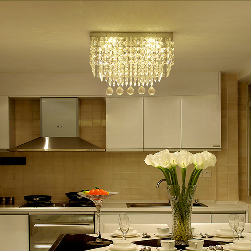 Modern LED Crystal Flush Ceiling Light - Clear Rectangle 19.5"/23.5" Dia Lamp for Kitchen