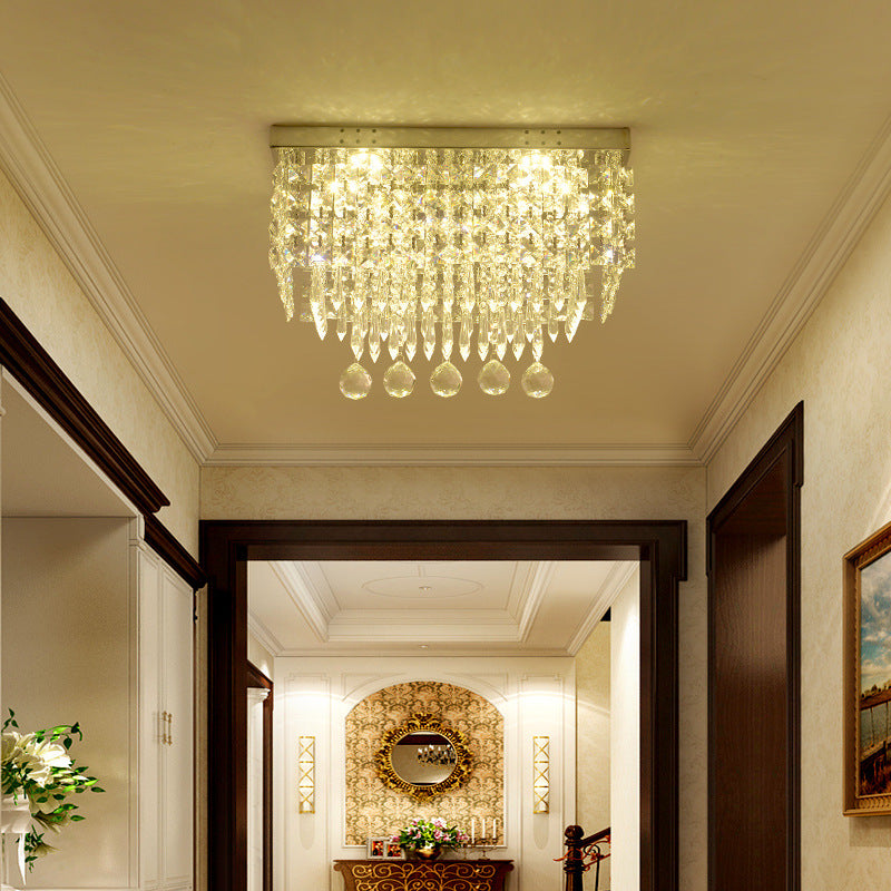 Modern LED Crystal Flush Ceiling Light - Clear Rectangle 19.5"/23.5" Dia Lamp for Kitchen
