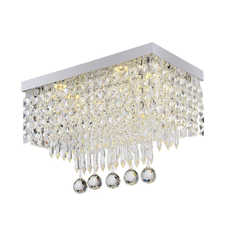 Modern LED Crystal Flush Ceiling Light - Clear Rectangle 19.5"/23.5" Dia Lamp for Kitchen