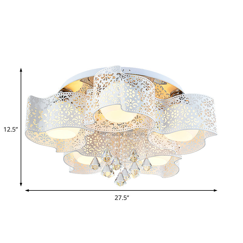 Modernist Crystal Ceiling Lamp with Etched Flower Design, 3/5 Lights, Opal Glass Ball Shade (Pink/White)