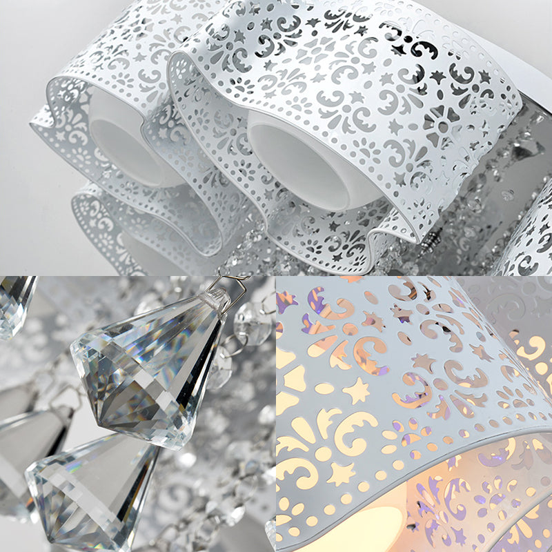 Modernist Crystal Ceiling Lamp with Etched Flower Design, 3/5 Lights, Opal Glass Ball Shade (Pink/White)