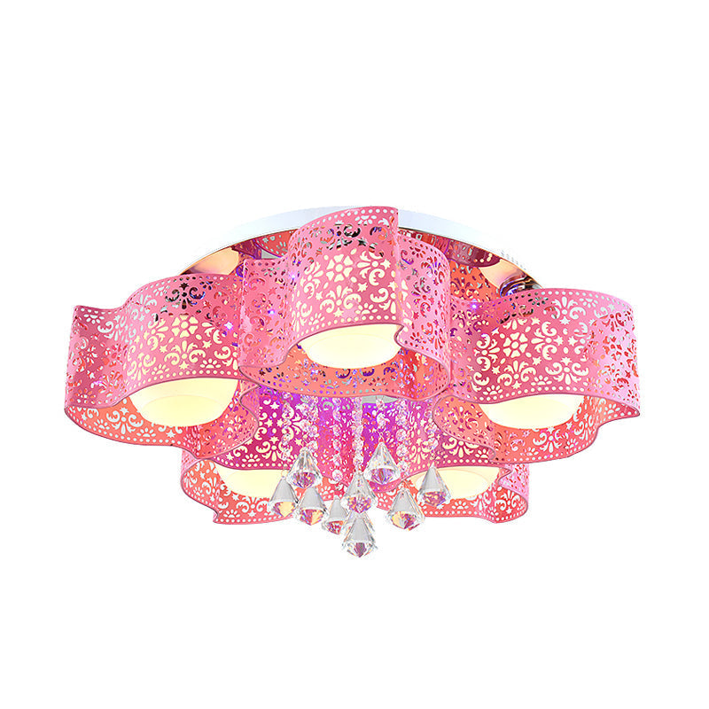 Modernist Crystal Ceiling Lamp with Etched Flower Design, 3/5 Lights, Opal Glass Ball Shade (Pink/White)