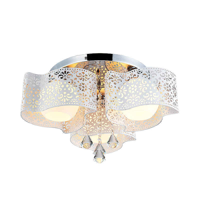Modernist Crystal Ceiling Lamp with Etched Flower Design, 3/5 Lights, Opal Glass Ball Shade (Pink/White)