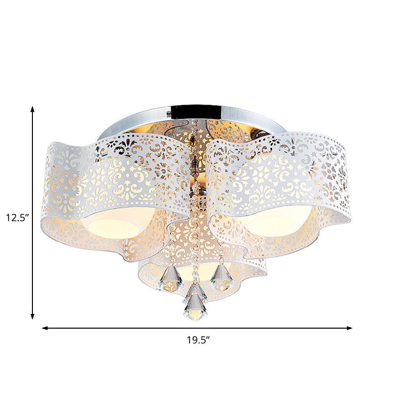 Modernist Crystal Ceiling Lamp with Etched Flower Design, 3/5 Lights, Opal Glass Ball Shade (Pink/White)
