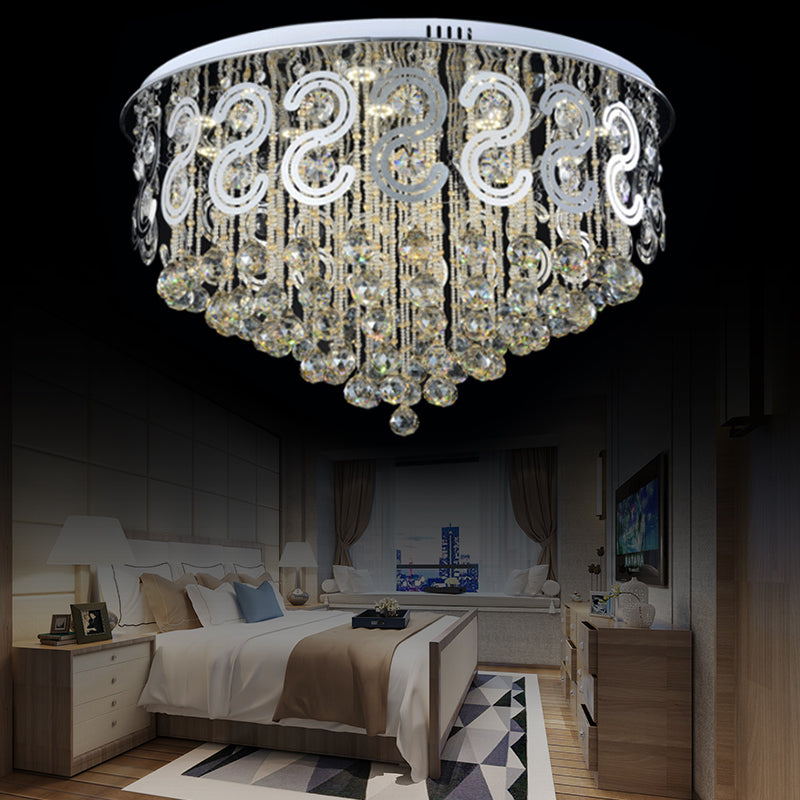 Vintage Style Layered Flush Mount Metal LED Ceiling Lamp with Clear Crystal Ball