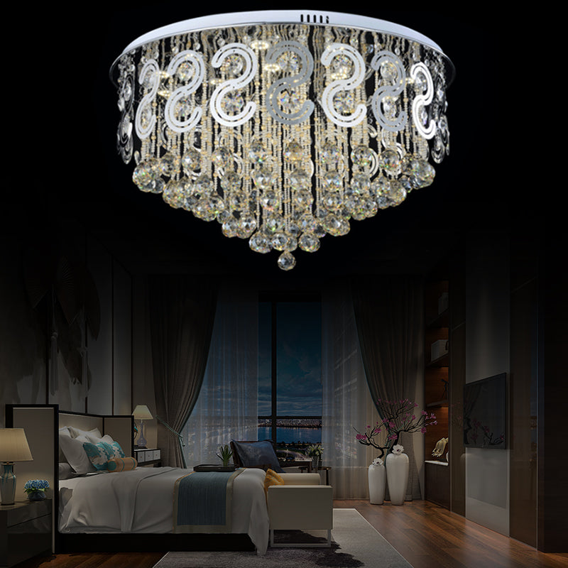 Vintage Style Layered Flush Mount Metal LED Ceiling Lamp with Clear Crystal Ball