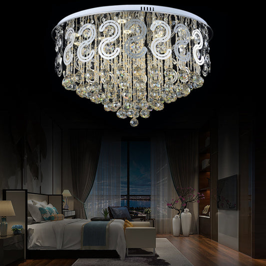Vintage Style Layered Flush Mount Metal LED Ceiling Lamp with Clear Crystal Ball